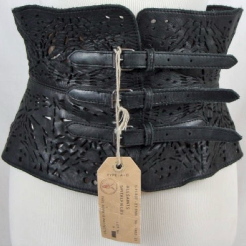 ALL SAINTS Laser-Cut Wide Waist Corset Belt